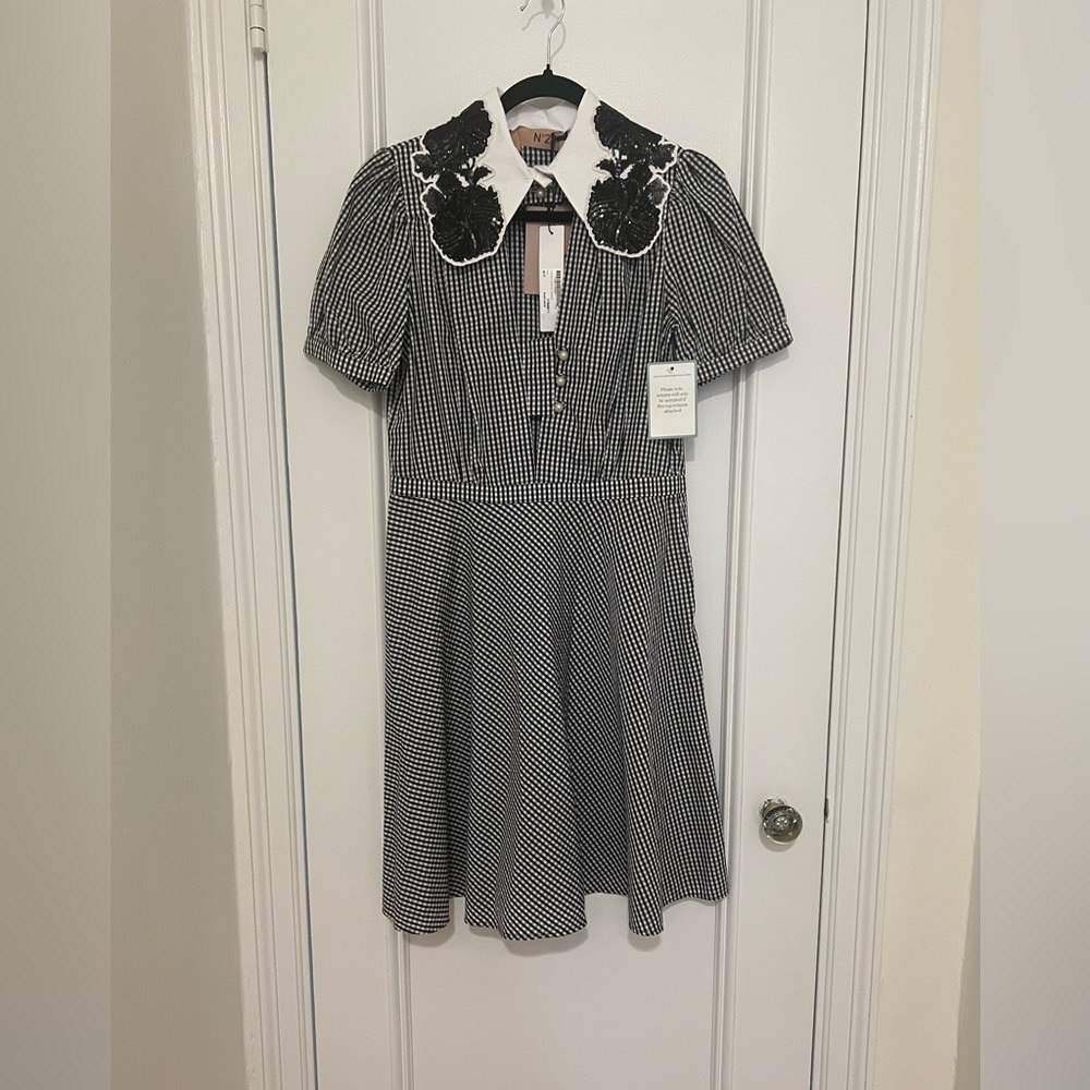 Black and White Gingham Cut-Out Midi Dress